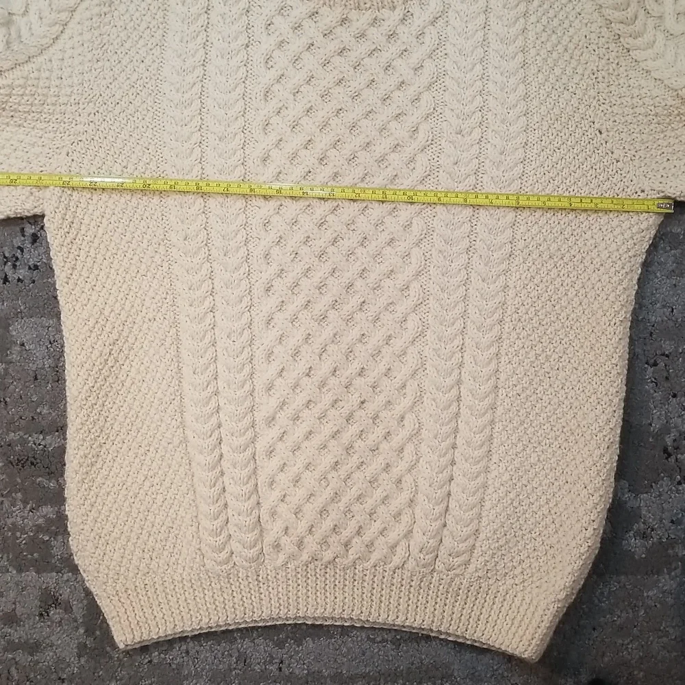 Gorgeous expertly hand knit aran/Irish/cable sweater ivory wool pure beauty! - Picture 9 of 14
